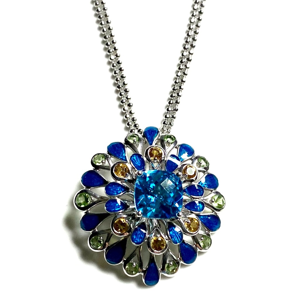Sterling Silver Floral Tiered Multi Stone Necklace